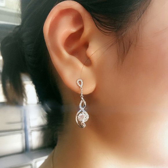 NEW Silver Round Diamond Drop Swirl Earrings - Picture 3 of 6